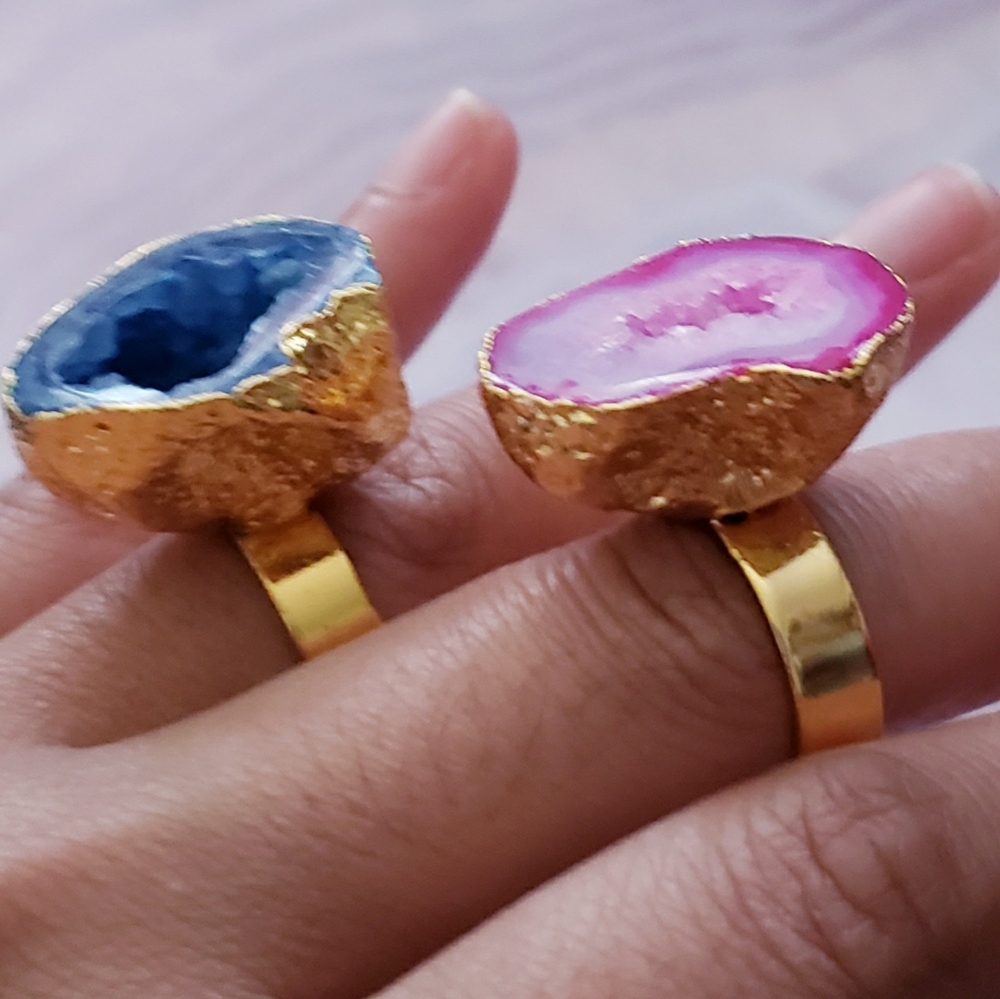 Faux Geo Stone Rings Pink / Blue - Picture 4 of 8